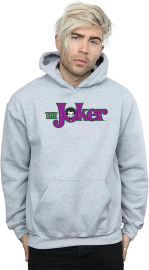 Discover DC Comics Men's The Joker Text Logo Hoodie Small Sport Grey
