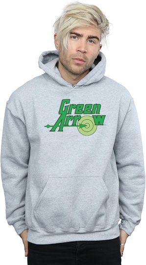 Discover DC Comics Men's Green Arrow Text Logo Hoodie Small Sport Grey