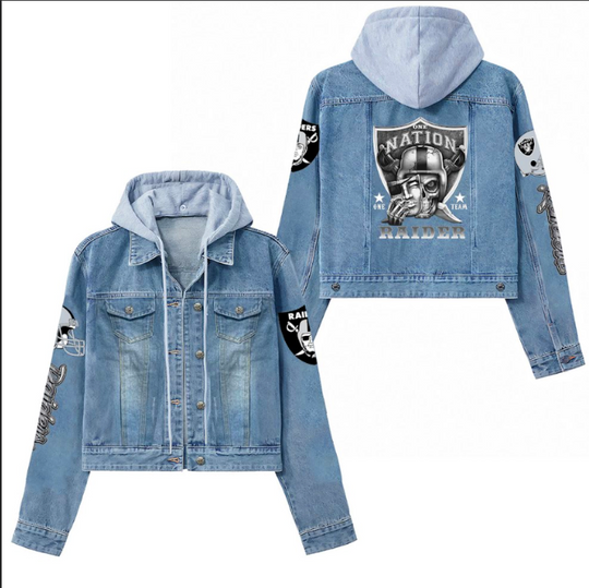 Las Vegas Raiders One Nation Hooded Denim Jacket