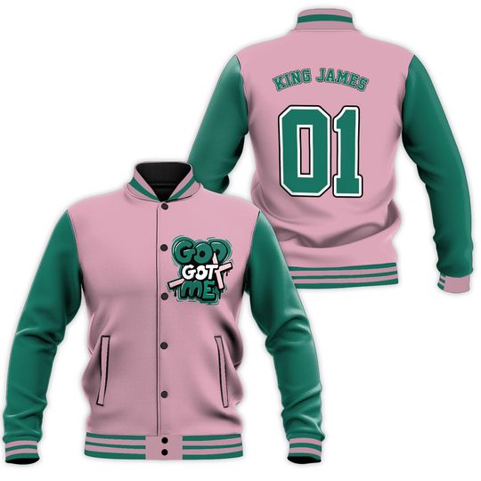 Dunk Pink Malachite Medium Soft Low Sail Unisex Varsity Jacket, God Got Me Varsity Custom, Custom Baseball Jacket