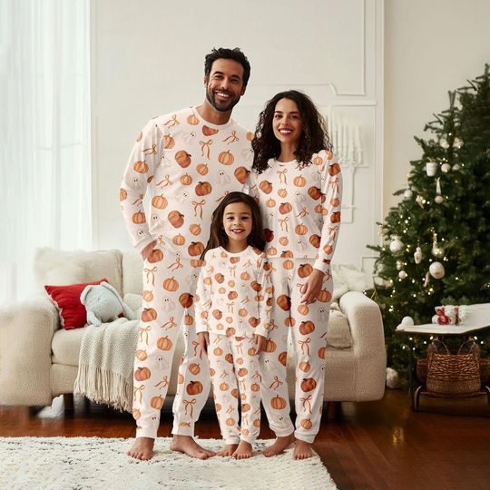 Discover Halloween Ghost Pumpkin Family Pajamas Set, Long Sleeve Family Sleepwear, Halloween Long Pajama Set, Autumn Family Pyjama, Halloween Gift