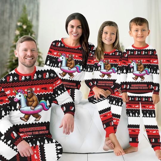 Christmas Bigfoot Family Pajamas Set, Sasquatch Matching Pajamas, Christmas Tree Shirt, Pajamas For Party, Camping Lover Holiday Pjs