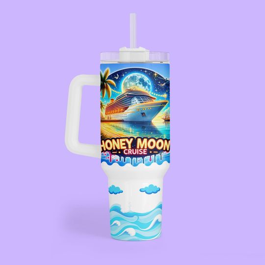 Discover Personalized Honeymoon Cruise Tumbler- 40 oz Stainless Travel Cup with Handle for Family Vacation