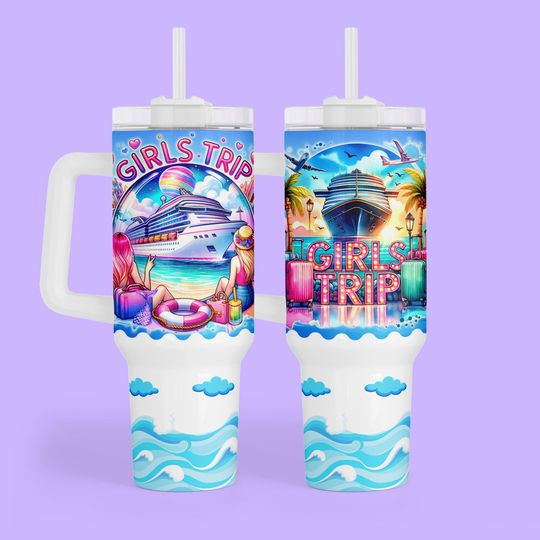 Discover Personalized Girls Cruise Tumbler- 40 oz Stainless Travel Cup with Handle for Family Vacation
