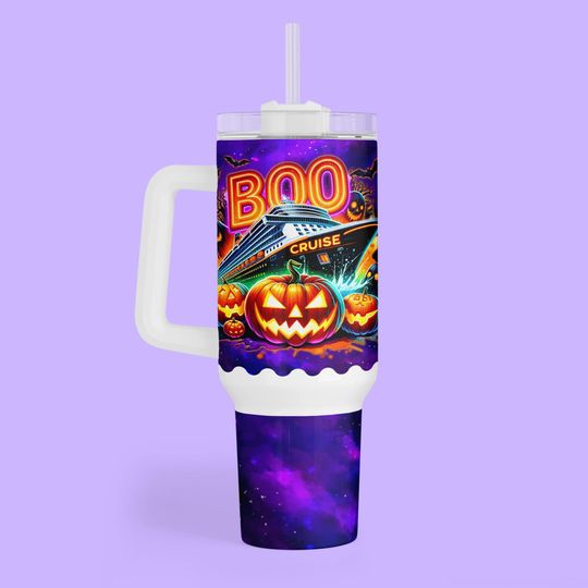 Discover Personalized Halloween Cruise Tumbler- 40 oz Stainless Travel Cup with Handle for Family Vacation