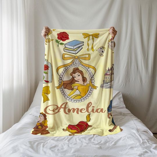Discover Disney Princess Belle Fleece Blanket, Beauty and the Beast Throw, Disneyland Birthday Girl Gift