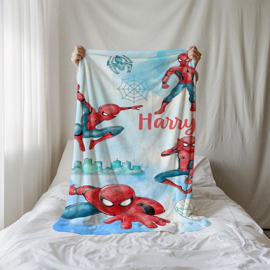Discover Personalized Watercolor Spider-Man Blanket with Custom Name, Peter Parker Gift, Spiderman Family Throw