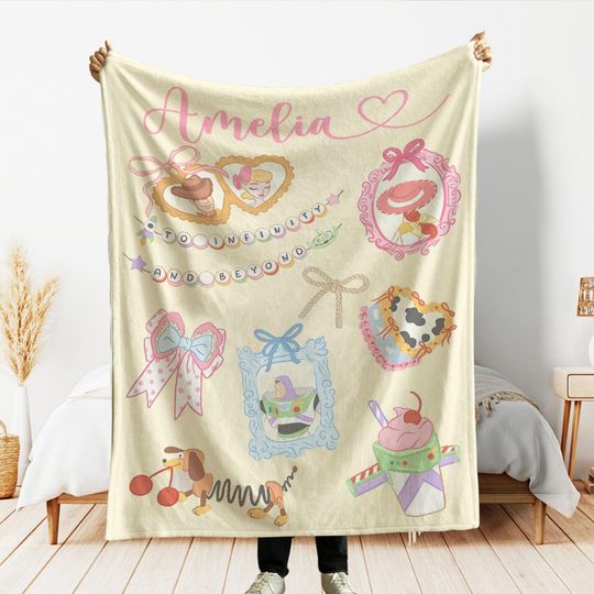 Discover Personalized Toy Story Fleece Blanket for Kids, Woody Buzz Lightyear Jessie, Custom Name Gift