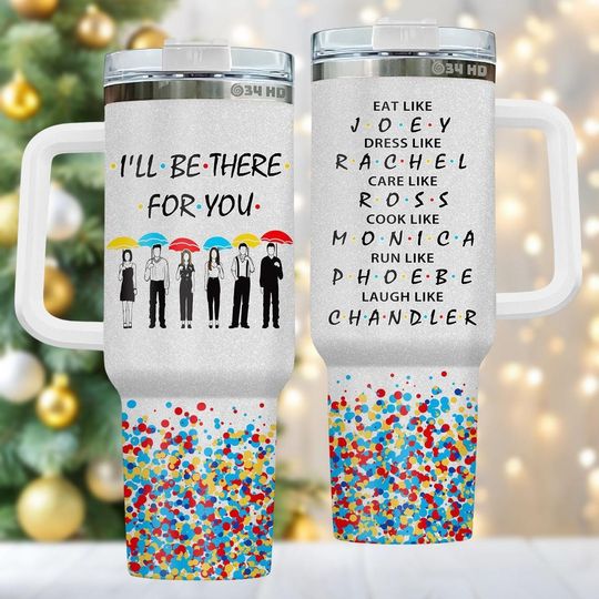 Friends TV Show 40oz Tumbler With Handle, Fan Gift For Her, Sitcom Coffee Cup For Travel, Holiday Gift