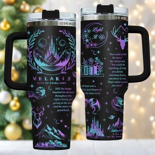 Discover Fantasy 40oz Tumbler With Handle, Magic Book Coffee Cup Gift For Her, Celestial Drinkware For Travel, Holiday Gift