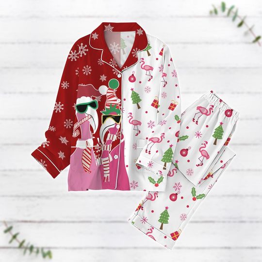 Discover Flamingo Christmas Pajamas Set, Flamingo Santa Holiday Pajamas, Christmas Lights Shirt, Animal Lover Gifts, Bird Lover Matching Pajamas