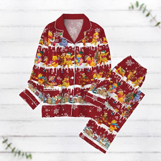 Discover Christmas Winnie The Pooh Pajamas Set, Pooh Bear Matching Pajamas, Pooh And Friends Holiday Pajamas, Disney Movie Cartoon Xmas Pajamas