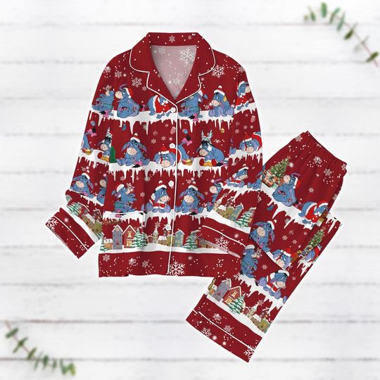 Discover Christmas Winnie Pooh Pajamas Set, Eeyore Matching Pajamas, Eeyore Donkey Holiday Pajamas, Disney Movie Cartoon Xmas Pajamas, Pj Set