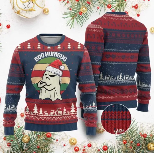 Discover Gothic Xmas Ugly Christmas Sweater Boo Humbug Santa Ghost