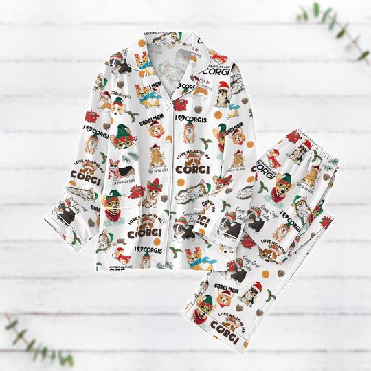Corgi Christmas Pajamas, Corgi Dog Pajamas Set, I Love Corgis Shirt, Corgi Mom Holiday Pajamas, Xmas Pajamas Gift For Women Men Kid