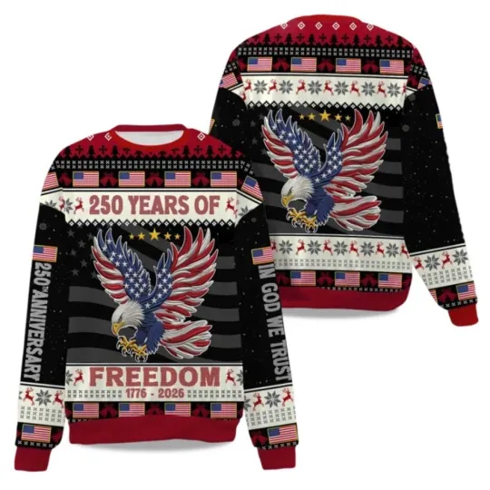 Discover 250 Years Of Freedom 1776-2026 Ugly Christmas Sweater 2025