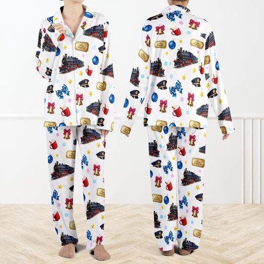 Polar Magic Express Pajama Set For Women And Kids, Silky Holiday PJs, Train Ride Sleepwear, Cocoa Lover Gift,Festive Family PJs