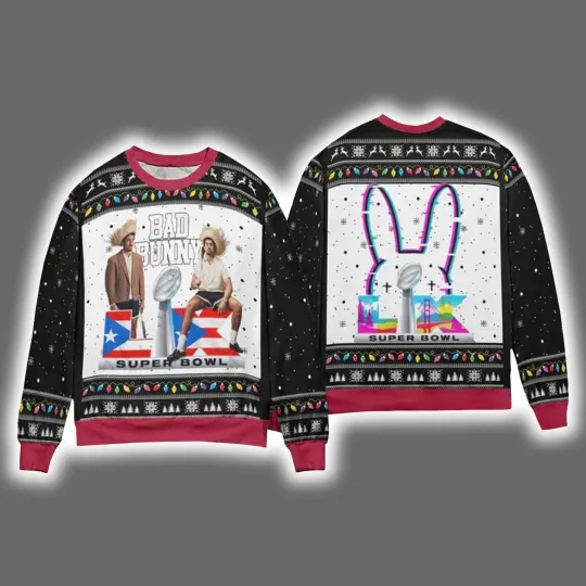 2026 Halftime Show Bad Bunny Ugly Christmas Sweater