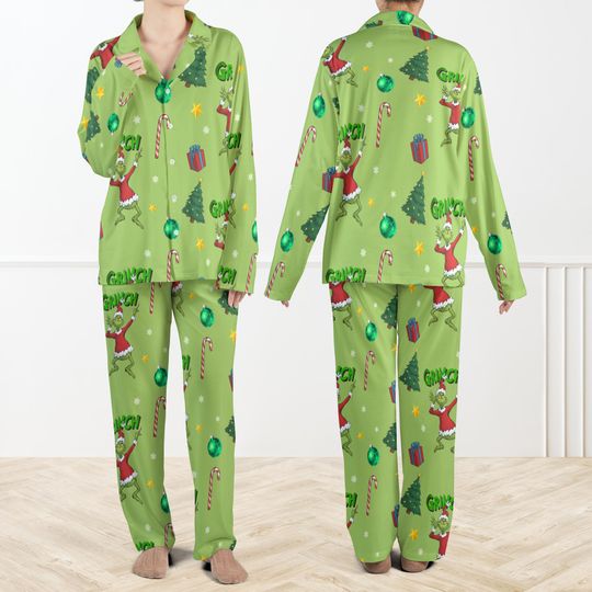 Family Matching funny character Christmas Pajamas Set, Funny Holiday Sleepwear, Green Xmas PJs for Women and Kids, The funny character Christmas Pjs