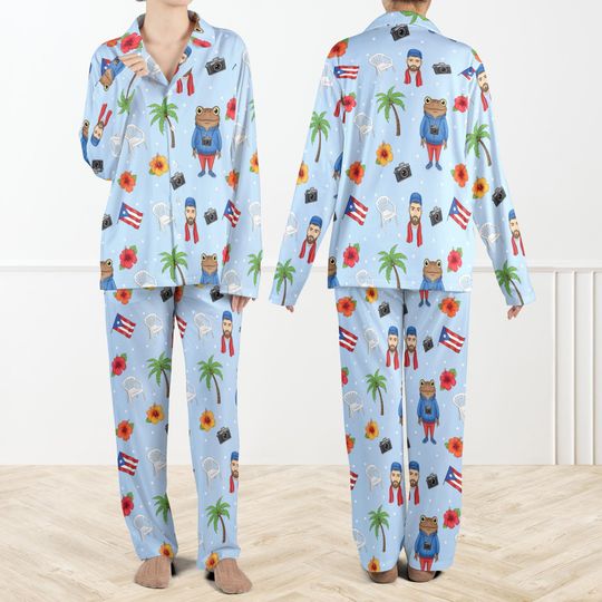 Discover Puerto Rico Silky Satin Pajama Set For Women And Kids, Tropical Holiday PJs, Island Vacation Sleepwear, Hibiscus Palm Tree Loungewear Set