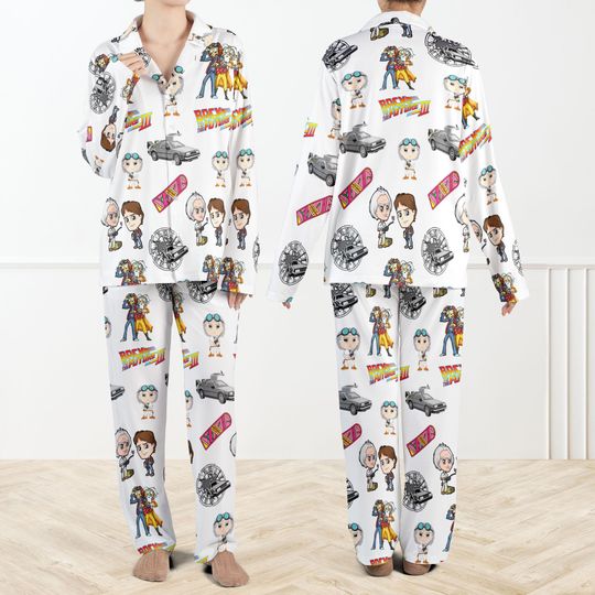 Back To Future 1985 Pajama Set For Women And Kids, Retro Movie Sleepwear, DeLorean PJs for Fans, 80s Movie Loungewear Gift