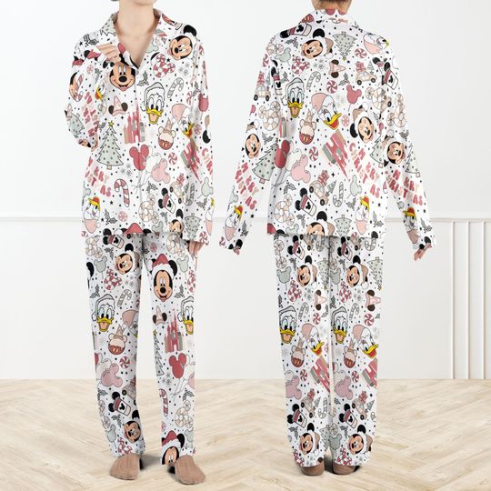 Discover Christmas Mickey & Friends Pajamas Set For Women And Kids, Cute Mickey Minniee PJs, Holiday Cartoon Sleepwear for Women Family Gifts