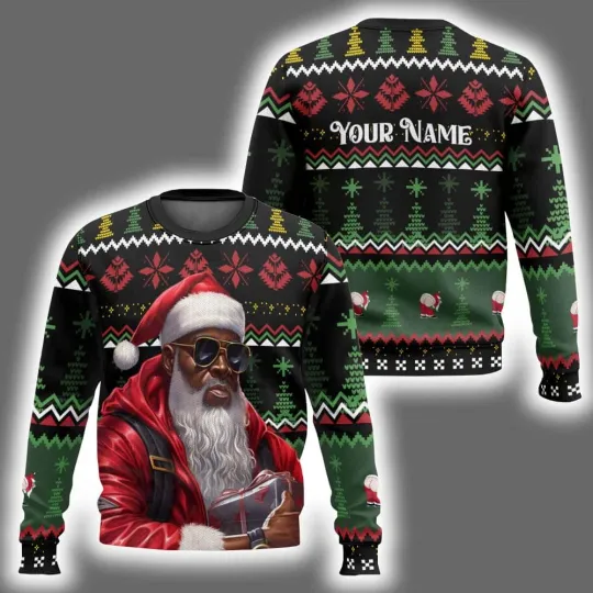 Discover Black Gangster Santa Custom Ugly Christmas Sweater 2025
