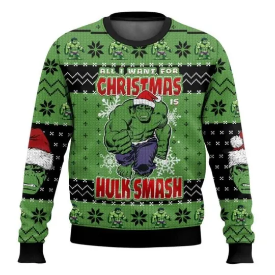 All I Want For Christmas Hulk Smash Ugly Christmas Sweater 2025