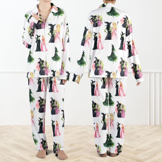 Discover White Wicked Print Satin Pajama Set For Women, Enchanted Princess Witch Pajamas, Dark Fairy Tale Sleepwear, Magical Fantasy PJs