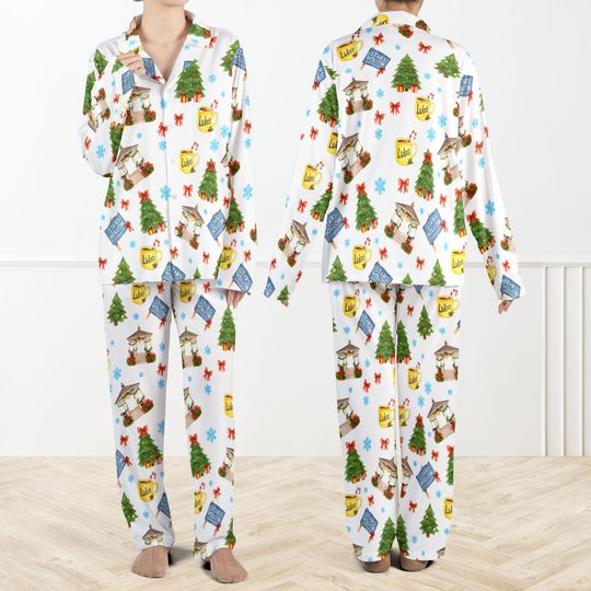 Stars Hollow Christmas Pajama Set For Women, Holiday Cabin Hot Cocoa Sleepwear, Cozy Winter Tree PJs, Xmas Gift for Women