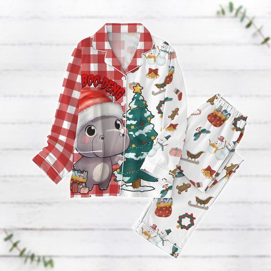 Moo Deng Christmas Pajamas Set, Baby Pygmy Set Of Pajamas, Cute Hippo Pajamas Family, Animal Matching Pajamas, Moo Deng Lovers Gifts