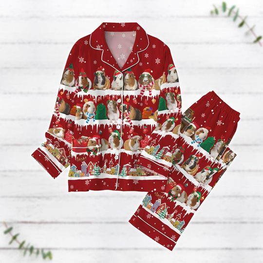 Christmas Guinea Pig Pajamas Set, Animal Lover Matching Pajamas, Pigmas Xmas Pajamas, Pajamas For Party, Holiday Shirt Gift For Farmer