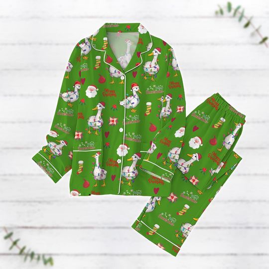 Discover Duck Lights Christmas Pajamas Set, Merry Duckmas Pajamas, Farm Animal Holiday Pajamas, Santa Goose Matching Pajamas, Funny Xmas Gifts