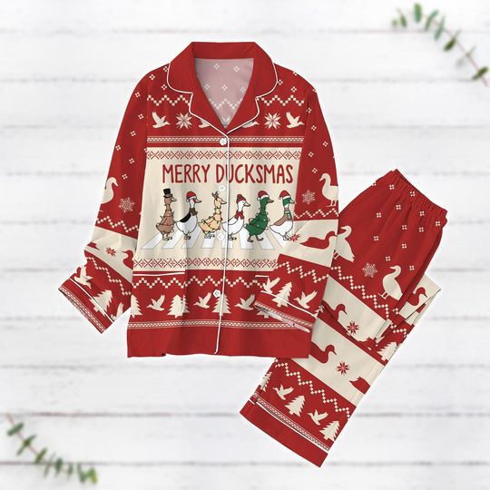 Discover Ducks Christmas Pajamas Set, Merry Duckmas Pajamas, Funny Ducks Matching Xmas Pajamas, Duck Lover Shirt, Merry Duckmas Holiday Pajamas