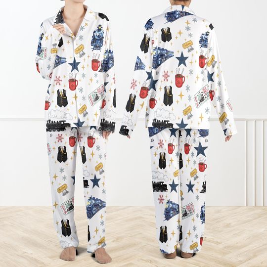 The Polar Express Christmas Pajamas Set For Women And Kids, Silky Holiday PJs Set, Train Ride Sleepwear, Cocoa Lover Gift,Festive Family PJs