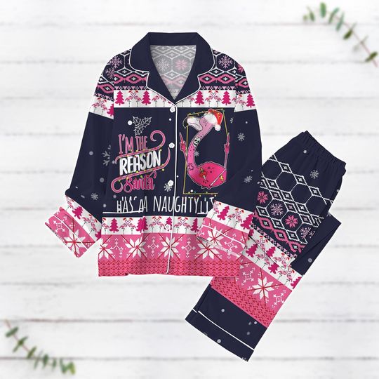 Christmas Flamingo Pajamas Set, Flamingo Santa Lights Pajamas, Funny Pink Flamingo Holiday Pajamas, Xmas Animal Pajamas, Bird Pajamas