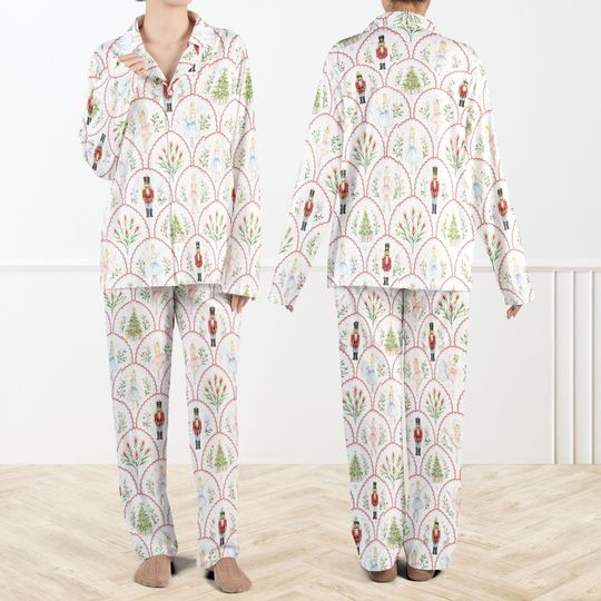 Fancy Nutcracker Pajama Set For Women, Nutcracker Christmas Pajamas, Holiday Tree Sleepwear Set, Womens Festive Loungewear