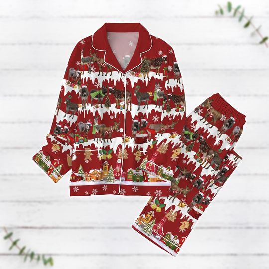 Donkeys Snowflake Christmas Pajamas, Donkey Santa Lights Holiday Pajamas, Animal Farm Matching Pajamas Set, Xmas Pajamas, Farmer Gifts