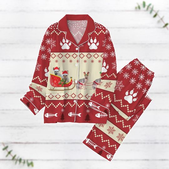 Discover Cat Christmas Pajamas Set, Cat Santa Holiday Pajamas, Matching Pajamas Family, Cat Lover Xmas Pajamas, Pet Owner Shirt, Cat Mom Pajamas
