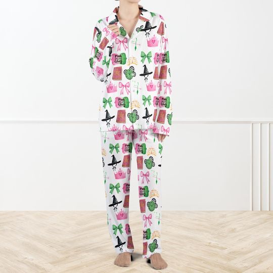 Wicked Pink And Green Pajama Set For Women, Pink Green Sorority Christmas Pajamas Set, Cute AKA Inspired Holiday PJs for Women