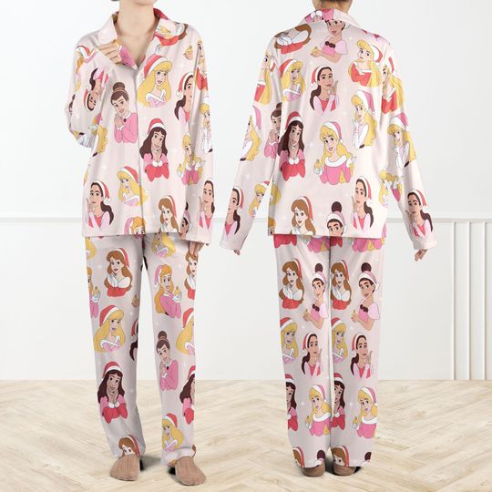 Discover Christmas Princesses Pajama Set For Women And Kids, Holiday Princess Sleepwear, Cute Xmas PJs for Women, Pink Fairy Tale Sleepwear