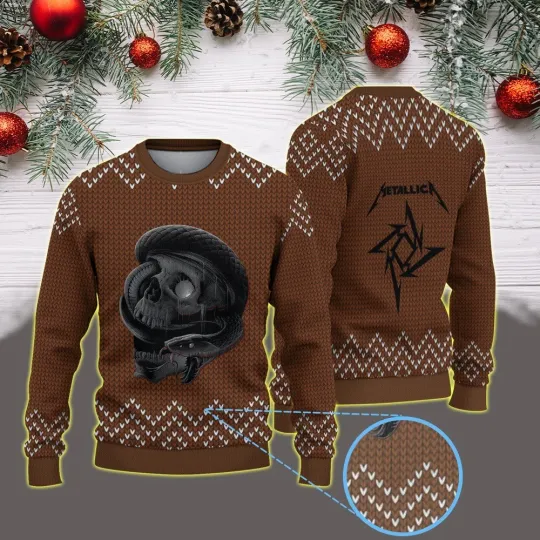 Discover Metallica M72 World Tour 2025 Coiled Serpent Skull Ugly Christmas Sweater