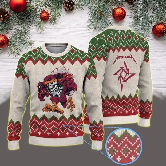 Discover Metallica M72 World Tour 2025 Blacksburg VA Tech Hokie Ugly Christmas Sweater