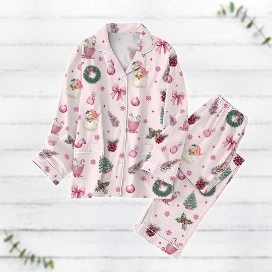 Discover Santa Claus Christmas Pajamas Set, Bow Coquette Santa Claus Family Pajama, Holiday Womens Pajamas, Girls Christmas Pjs, Xmas Party Gift