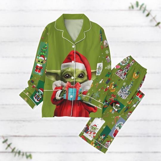 Discover Baby Yoda Christmas Pajamas Set, Star Wars Characters Shirt, Disney Holiday Pajamas, Funny Yoda Santa Xmas Pajamas For Women Men Kid
