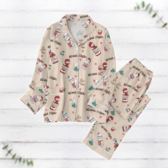 Pills Nurse Christmas Pajamas Set, Medical Holiday Pajamas, Nurse Xmas Pajamas, Silent Night Shirt, ICU Nurse Pajamas For Women Men
