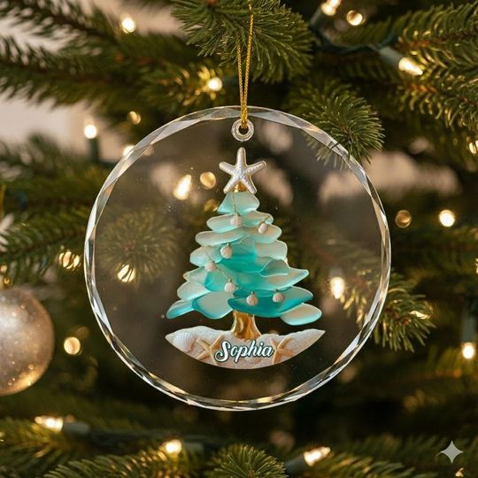 Discover Personalized Christmas Sea Glass Ornament, Tree Ceramic Decoration, Sea Lover Holiday Gift, Family Christmas Keepsake