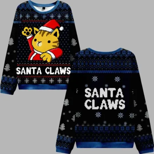 Discover Cat Santa Claws Ugly Christmas Sweater , Ugly Christmas Sweater 2025