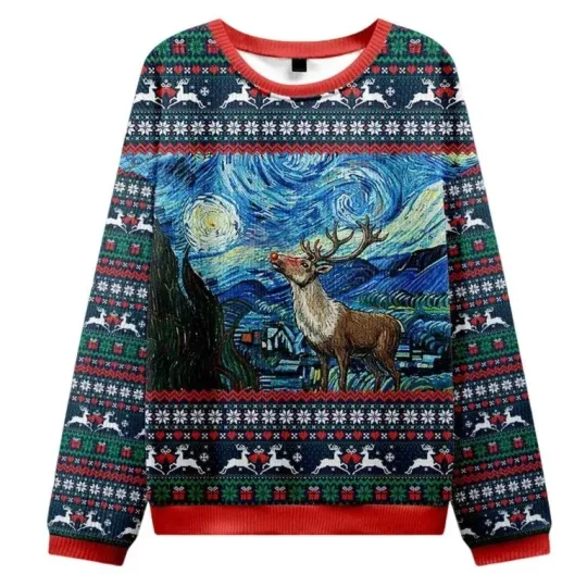 Rudolph Under The Starry Night Christmas Ugly Sweater , Christmas 2025