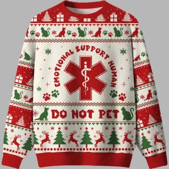 Discover EMOTIONAL SUPPORT HUMAN Ugly Christmas Sweater , Christmas 2025